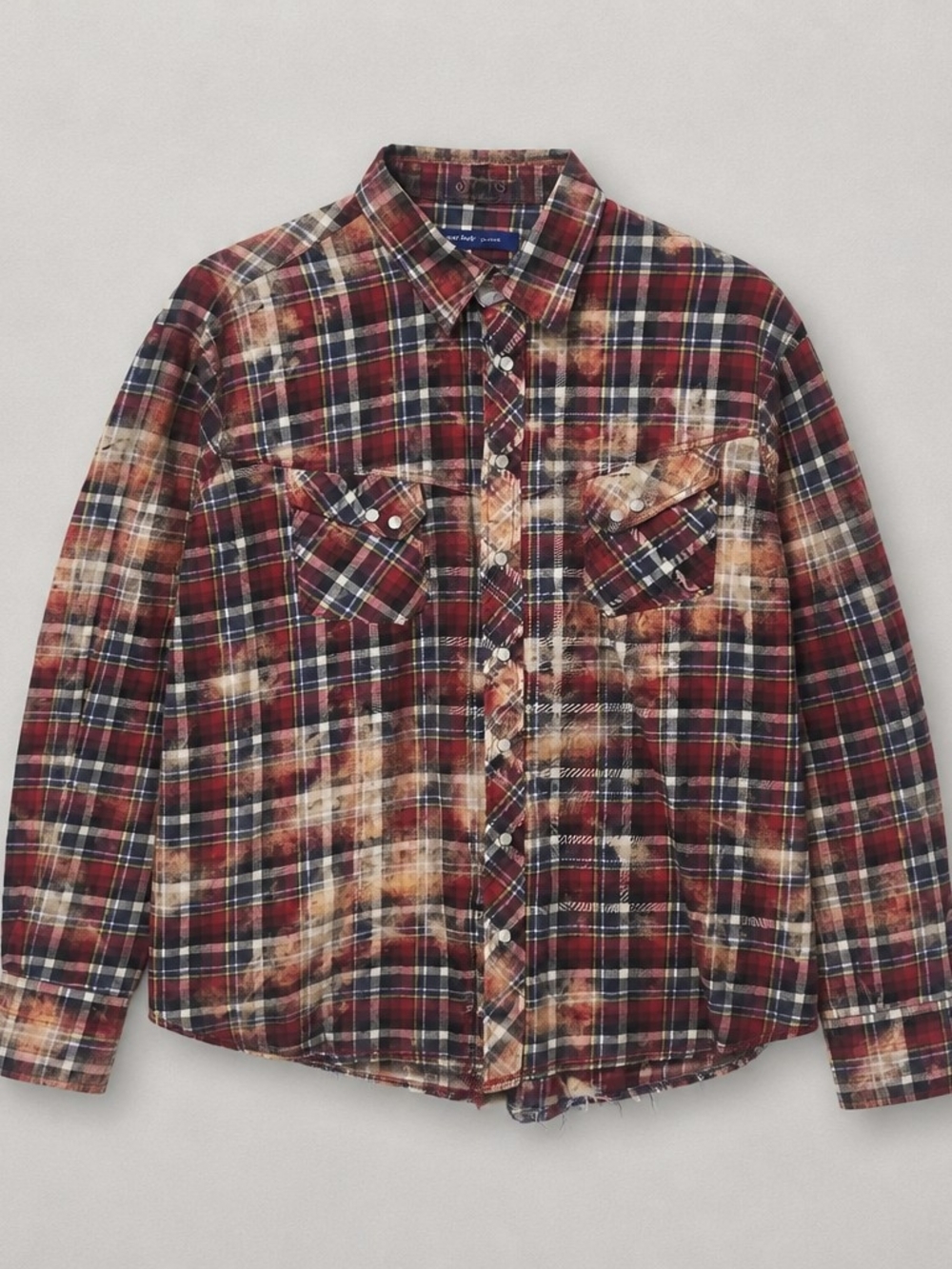 Georg Roth Los Angeles Mens XXL Flannel Shirt Bleached Plaid Western Pearl Snap